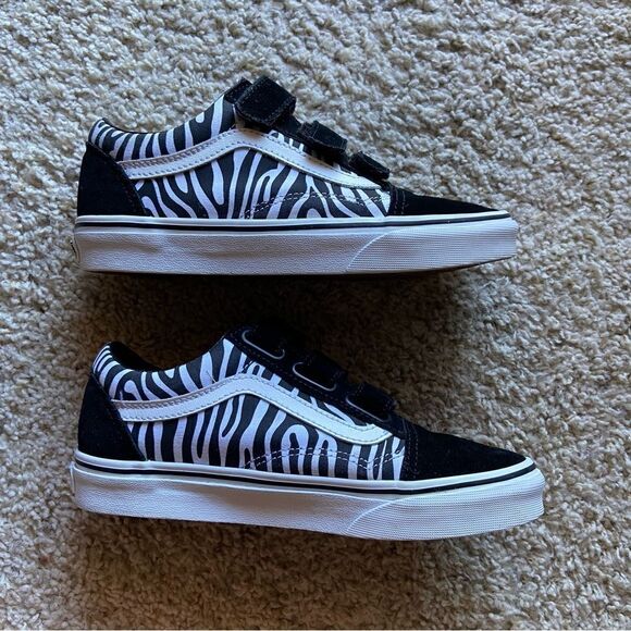 Vans Old Skool Velcro Suede Canvas Black Zebra Sneakers Size 7 - Picture 6 of 8